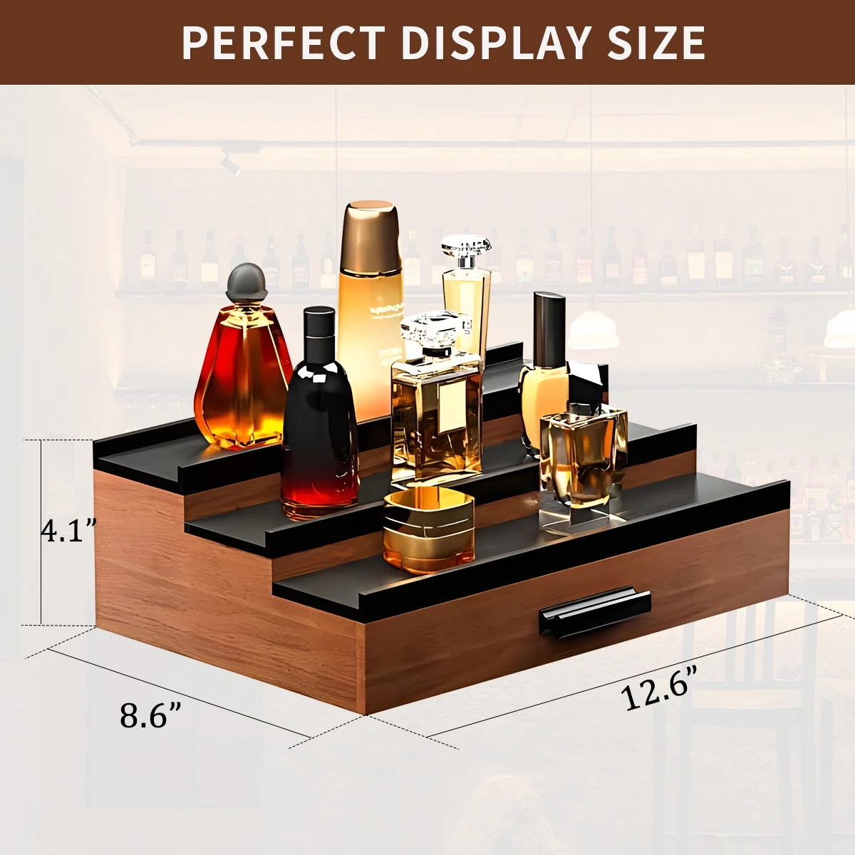 Wooden Cologne Organizer for Men 3 Tier Perfume Organizer Display Shelf with Drawer Cologne Display and Storage Display Risers Great Gift for Man Walnut Black
