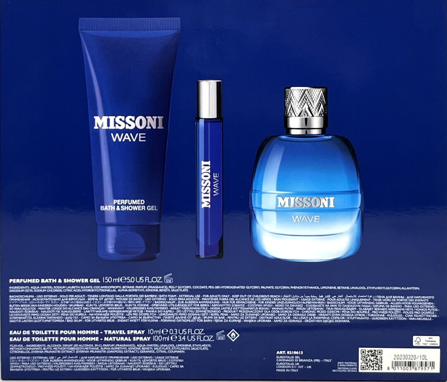 MISSONI WAVE 3 PCS GIFT SET for MEN EDT 3.4 Oz, PEN, SHOWER GEL BRAND NEW!