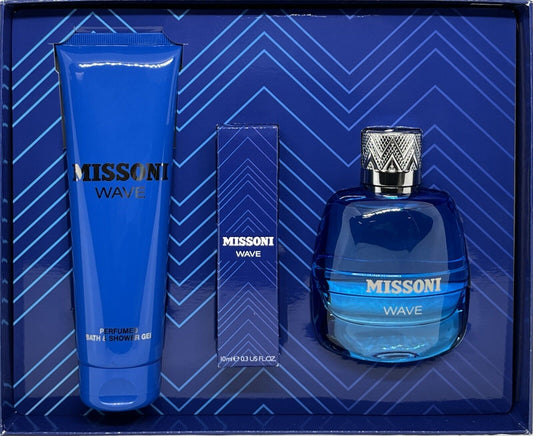 MISSONI WAVE 3 PCS GIFT SET for MEN EDT 3.4 Oz, PEN, SHOWER GEL BRAND NEW!